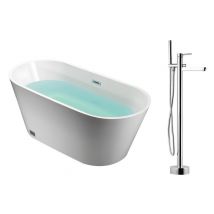 Vente-unique - Ensemble baignoire îlot blanche TWIGGY + robinet mitigeur sur pied HARU