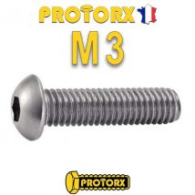 Protorx - Vis à Métaux Tête Bombée Six Pans Creux : (M3 x 20mm) x 10pcs | VM TBHC | Acier Inox A2 | Usage Exterieur-Intérieur | Norme ISO 7380-1