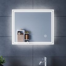 Sirhona - SIRHONA 60x50cm Miroir de Salle de Bains avec éclairage LED Miroir Cosmétiques Mural Lumière Illumination avec Commande par Effleurement