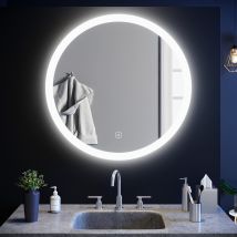 Sirhona - SIRHONA Miroir Rond à LED 80x80cm Ronde Miroir de Salle de Bain Miroir LED Anti-buée avec capteur de contrôle Tactile