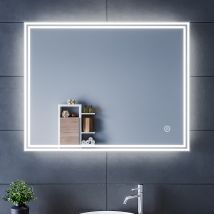Sirhona - SIRHONA 90x70cm Miroir de Salle de Bains avec éclairage LED Miroir Cosmétiques Mural Lumière Illumination avec Commande par Effleurement/