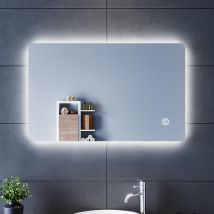 Sirhona - SIRHONA Miroir LED Salle de Bains 80x50cm Anti-buée Miroirs LED Miroir Muraux avec éclairage Cosmétiques Mural Lumière Illumination