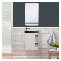 Mob In - Meuble lave-mains HAMPTON Blanc avec vasque noire + miroir