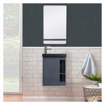 Mob In - Meuble lave-mains HAMPTON Gris avec vasque noire + miroir