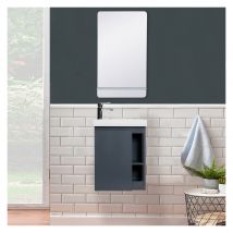 Mob In - Meuble lave-mains HAMPTON Gris avec vasque blanche + miroir