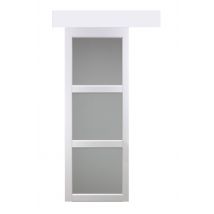 Porte Coulissante Kenya Blanc Vitree H204 X L73 + Rail Aluminium Bandeau Blanc Et 2 Coquilles Gd Menuiseries