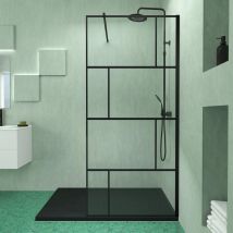 Galedo - Pack Paroi de douche 90x195 cm + Receveur Noir effet pierre 140x90 cm