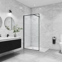 Aica Sanitaire - Paroi de douche noire 120x200cm paroi de douche à l'italienne en 8mm verre anticalcaire avec barre de fixation noire 73-120cm en 