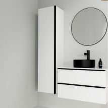 Planetebain - Meuble colonne de salle de bain 160 cm coloris blanc et poignées noires - Virgo