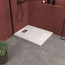 Galedo - Pack Receveur Blanc Effet Pierre 80x100 cm et Grille décor Perforée en Inox
