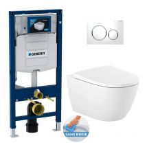 Pack WC Bati Geberit Duofix UP320 + cuvette Roca sans bride + abattant Soft Close + Plaque de commande Blanche (GebOna-C)
