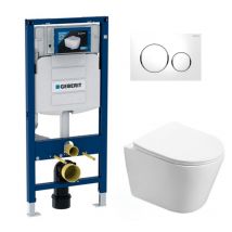 Pack WC Bati Geberit Duofix + WC suspendu SAT Infinitio sans bride + abattant frein de chute + Plaque de commande (GebInfinitio