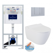 Villeroy & Boch Pack WC Bâti-support ViConnect + WC sans bride Bello + Abattant softclose + Plaque chrome mat (ViConnectBello-3)