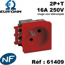 Eur'ohm - Bloc prise 2P+T - 1 prise complète - 16A - 250V - OPTIMA Couleur Rouge