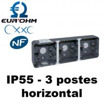 Eur'ohm - Boite étanche 3 poste horizontale en saillie - IP55 - OXXO Couleur Gris