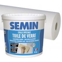 Colle en pâte pour toiles de verre Semin - prête à l'emploi - seau de 10 kg et toile de verre Sem Crepi Eco C 103 - motif crépi - 50 m x 1 m