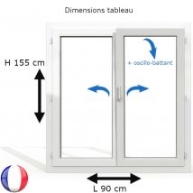Gefradis - Fenêtre PVC 2 vantaux H 155 x L 90 cm OB avec poignée