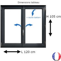 Gefradis - Fenêtre PVC 2 vantaux H 105 x L 120 cm OB anthracite avec poignée