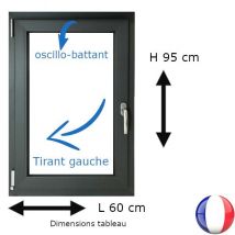 Gefradis - Fenêtre PVC 1 vantail H 95 x L 60 cm OB anthracite avec poignée tirant gauche