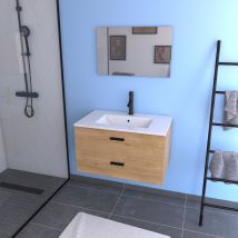 Galedo - Meuble salle de bain 80 cm monte suspendu decor bois H46xL80xP45cm - avec tiroirs - vasque et miroir