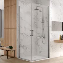 Kassandra - Paroi de douche accès en angle 1 porte pliante 70 cm + 1 porte pivotante 70 cm ancre de porte pliante à Droite NARDI
