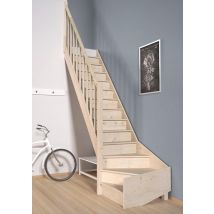 Handystairs - HandyStairs escalier quart tournant ouvert "Vega80" - Gauche - Hauteur 280 cm - en pin - Sans main courante