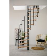 Handystairs - HandyStairs escalier en colimaçon gain de place "Sampax" - 120x60 cm - hauteur 299 cm - 12 marches en hêtre - Gris