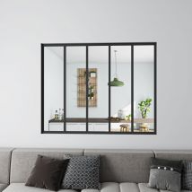 Aica Sanitaire - Verrière intérieure aluminium noir mat 153x108cm 5 vitrage et carreaux verrière fixe kit de verrière