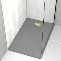 Galedo - Pack Receveur Gris Effet Pierre 90x140 cm et Grille décor Linéaire Or Doré Brossé