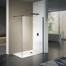 Grand Verre - GRAND VERRE Paroi de douche à l'Italienne avec profilé et barre de fixation en noir mat en verre 8mm anti-calcaire 90x200