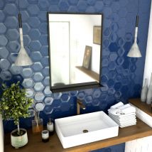 Galedo - Miroir salle de bain 80x60cm - laqué noir mat avec étagères - FRAMED MIRROR