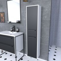 Galedo - Colonne de salle de bain blanche 30x35x150 cm avec 2 portes et poignées noir mat - STRUCTURA P026