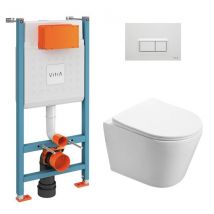 Vitra Pack WC Bâti-support V-Fix Core + WC Swiss Aqua Technologies Infinitio sans bride + Plaque