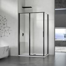 Grand Verre - GRAND VERRE Cabine de douche 140x100 en verre avec profilés en alu noir mat à ouverture pivotante avec partie fixe