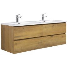 Badplaats - Meuble de salle de bain Angela 140 cm Chene – Armoire de rangement Meuble lavabo