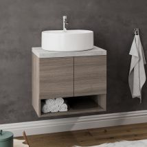 Saniverre - OSLO Meuble 2 portes pour vasque à poser Chêne fumé & plan gris béton largeur 60 cm