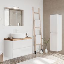 Saniverre - CITY Ensemble meubles blanc avec plan pour vasque à poser chêne naturel L. 80 cm + miroir + colonne murale