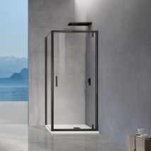 Grand Verre - GRAND VERRE Cabine de douche 80x80x195 porte pivotante verre transparent et accessoires noirs