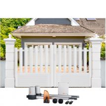 Gefradis - Portail battant électrique PVC blanc H145 x L350 ALENÇON CHAPEAU DE GENDARME