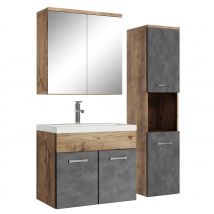 Badplaats - Meuble de salle de bain Montreal 60 cm avec miroir armoire - Chêne châtaignier avec gris foncé - Armoire de rangement Meuble lavabo evier 
