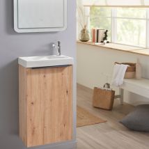 Planetebain - Meuble lave-mains effet chêne sans robinetterie - L.42.5 X H. 72.5 cm - pour robinetterie à droite - Austral