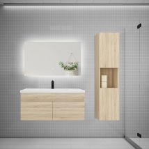 Aica Sanitaire - Ensemble meuble vasque 100cm lavabo + colonne + miroir