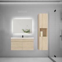 Aica Sanitaire - Ensemble meuble vasque 80cm lavabo + colonne + miroir