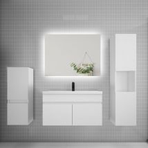 Aica Sanitaire - Ensemble meuble vasque L.80cm lavabo + colonne + miroir