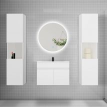 Aica Sanitaire - Ensemble meuble vasque L.60cm lavabo + colonne + LED miroir rond 60cm
