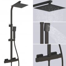 Aica Sanitaire - AICA Colonne de Douche Thermostatique Ensemble de Douche avec Douche de Tête Supérieur Ultra-mince Noir