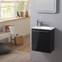 Planetebain - Meuble Lave-mains Pour Wc Gris Anthracite Brillant Avec Vasque Moderne Et Mitigeur