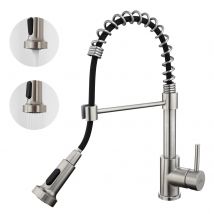 Mitigeur De Cuisine Brossé Auralum Max Pivotant 360° Avec Tête Pulvérisation Rétractable,robinet Cuisine À Ressort,acier Inoxydable, Double Mode