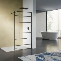 Grand Verre - GRAND VERRE Paroi de douche design contemporain 100x200 verre 8mm sérigraphie linéaire noir mat