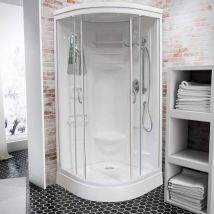 Schulte Cabine De Douche Intégrale 90x90x218 Cm, Arrondie, Verre 4 Mm, Cabine De Douche Complète, Portes Coulissantes, Blanc, Helgoland Iii